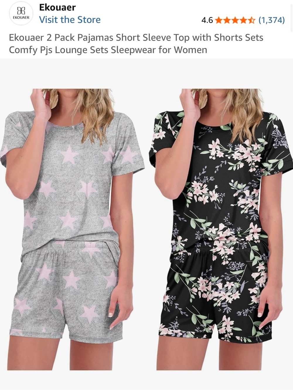 Ekouaer Women’s 2-Pack Short Sleeve Pajama Sets